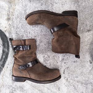 rag & bone brown and black Jedicore calfskin leather slouchy moto boots